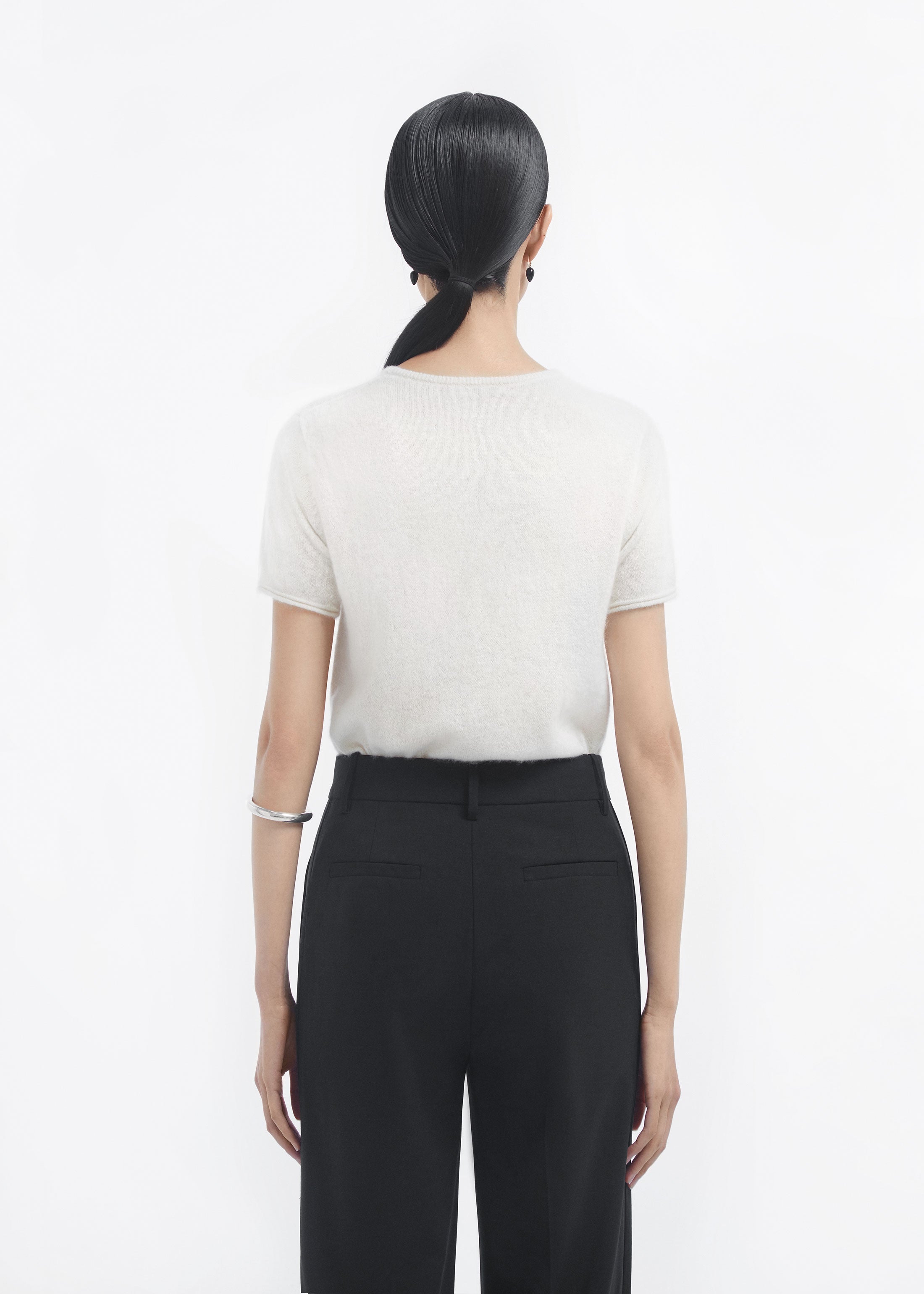 Short Sleeve T-Shirt in Silk Cashmere - Ivory