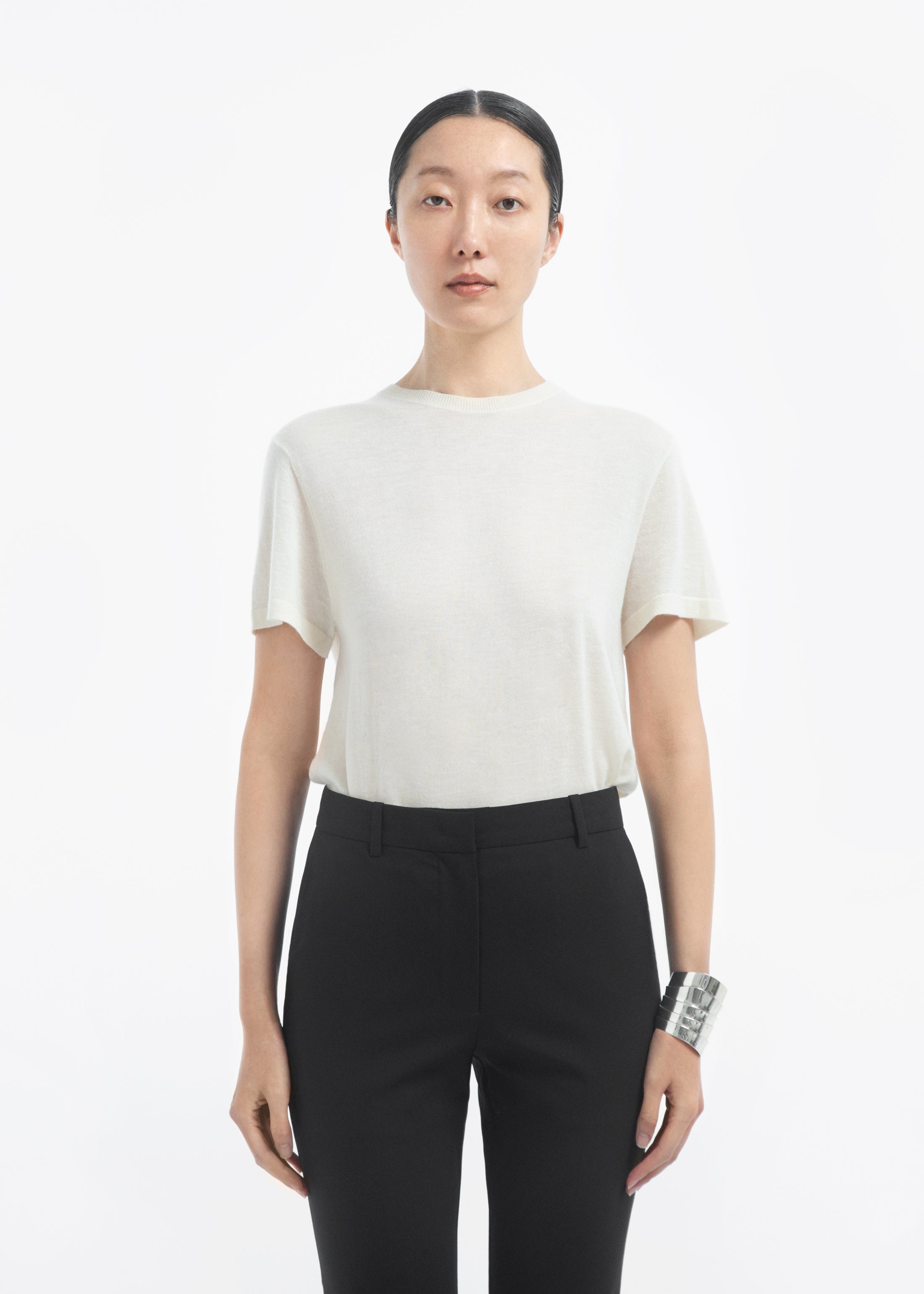 Short Sleeve T-Shirt in Silk Cashmere - Ivory