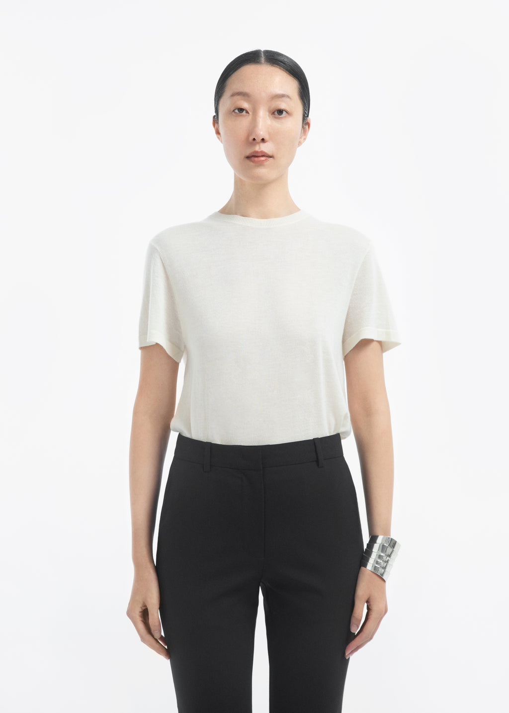 Short Sleeve T-Shirt in Silk Cashmere - Ivory - CO