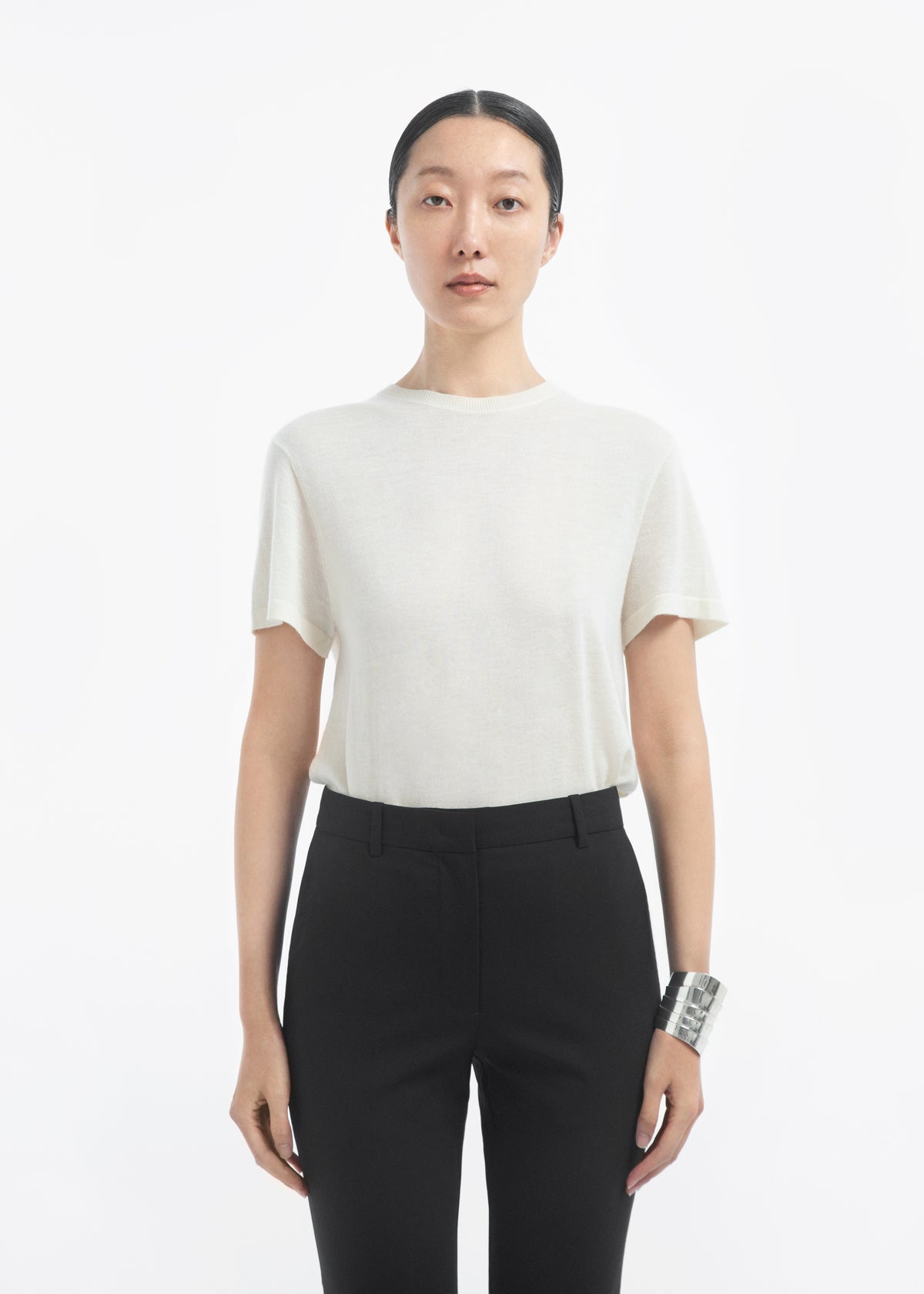 T-Shirt in Fine Cashmere - Ivory, image 1 of 5