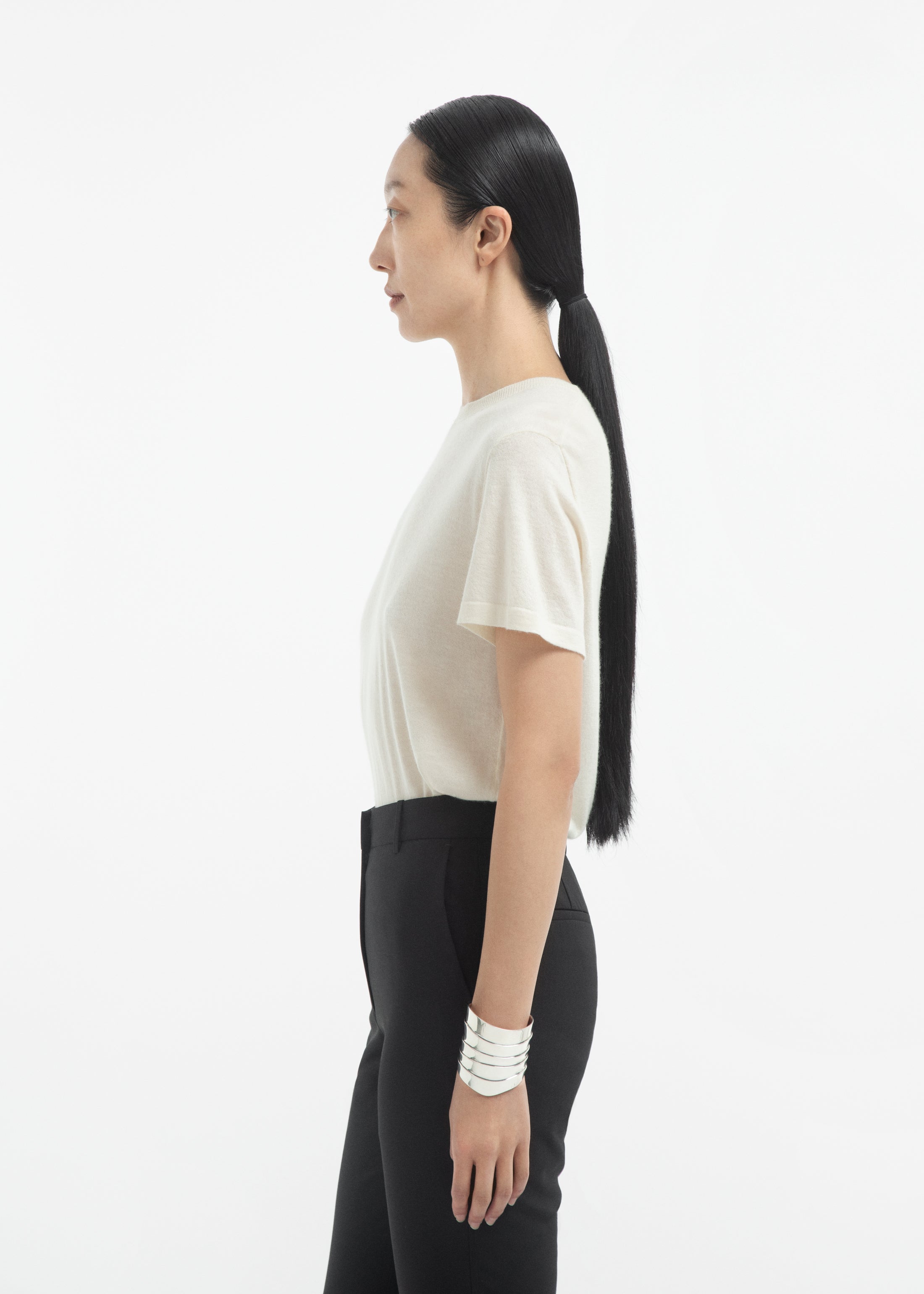 Short Sleeve T-Shirt in Silk Cashmere - Ivory