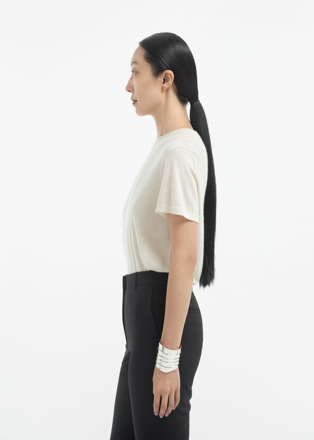 Short Sleeve T-Shirt in Silk Cashmere - Ivory - CO