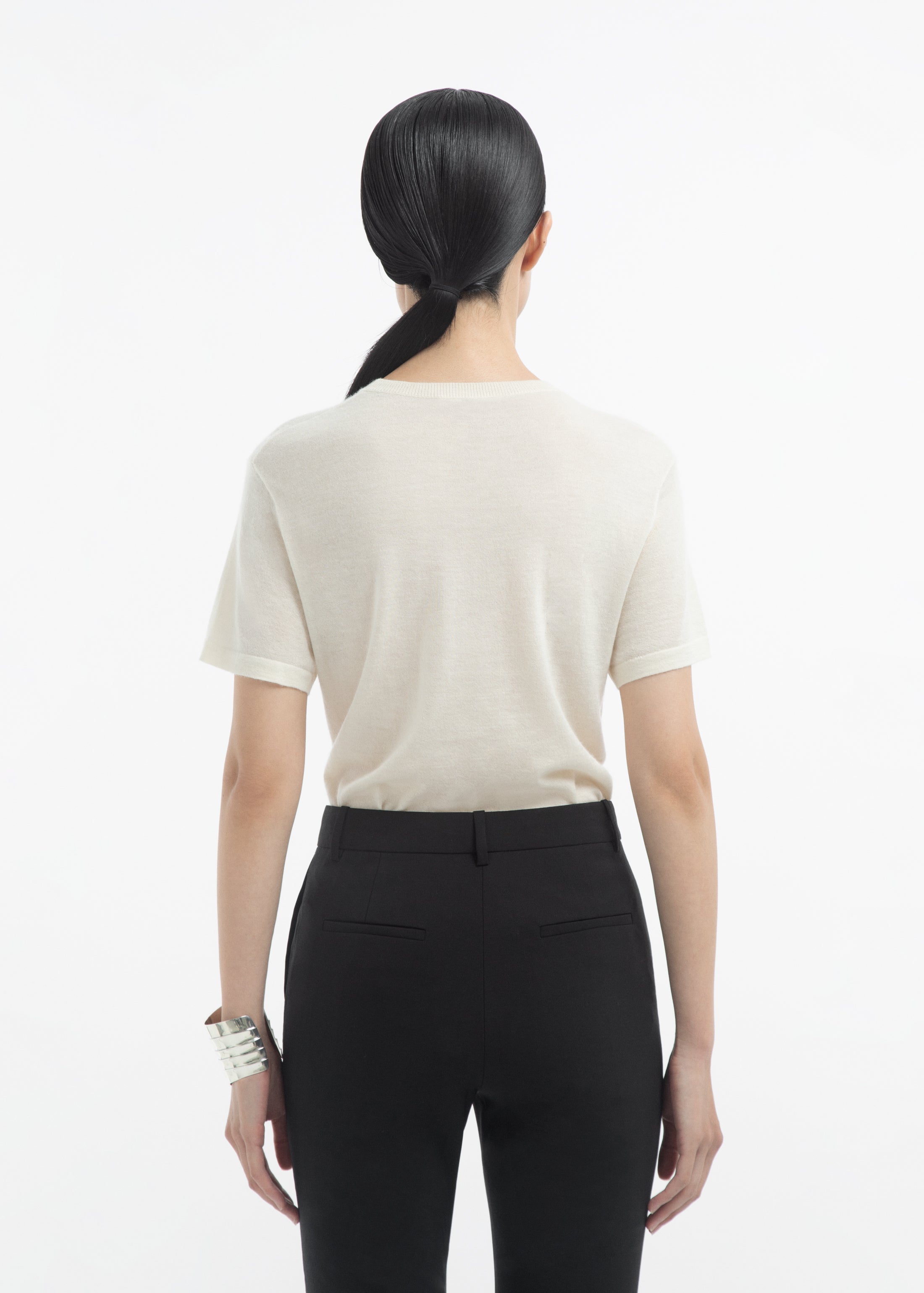 Short Sleeve T-Shirt in Silk Cashmere - Ivory