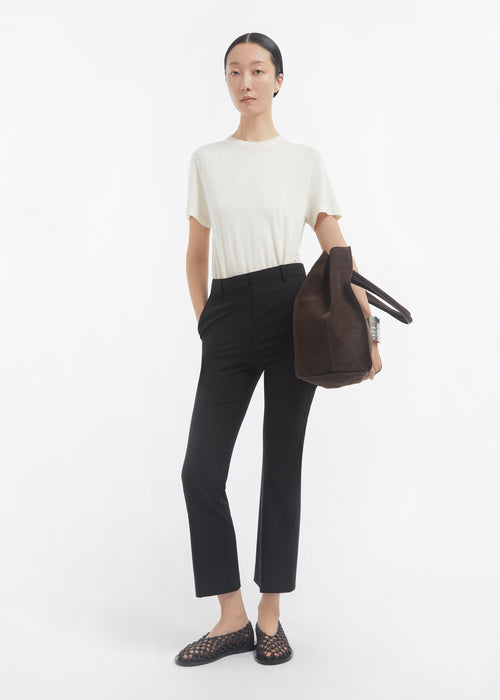 Cropped Cigarette Trouser in Virgin Wool - Black, image 1 of 5