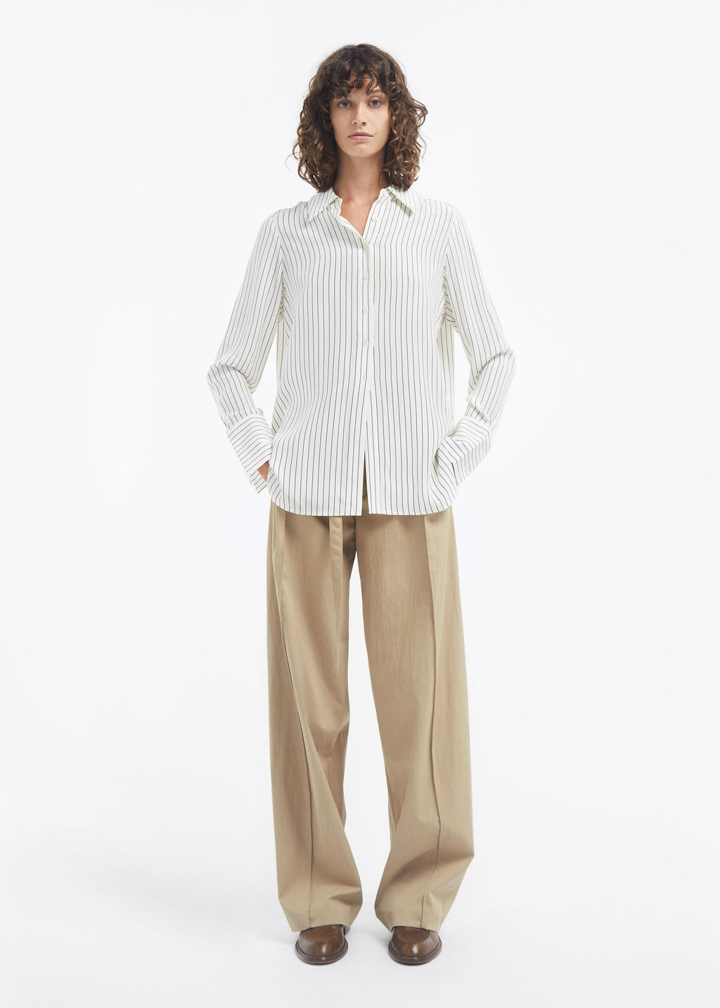 Collared Shirt in Silk - Stripe - CO
