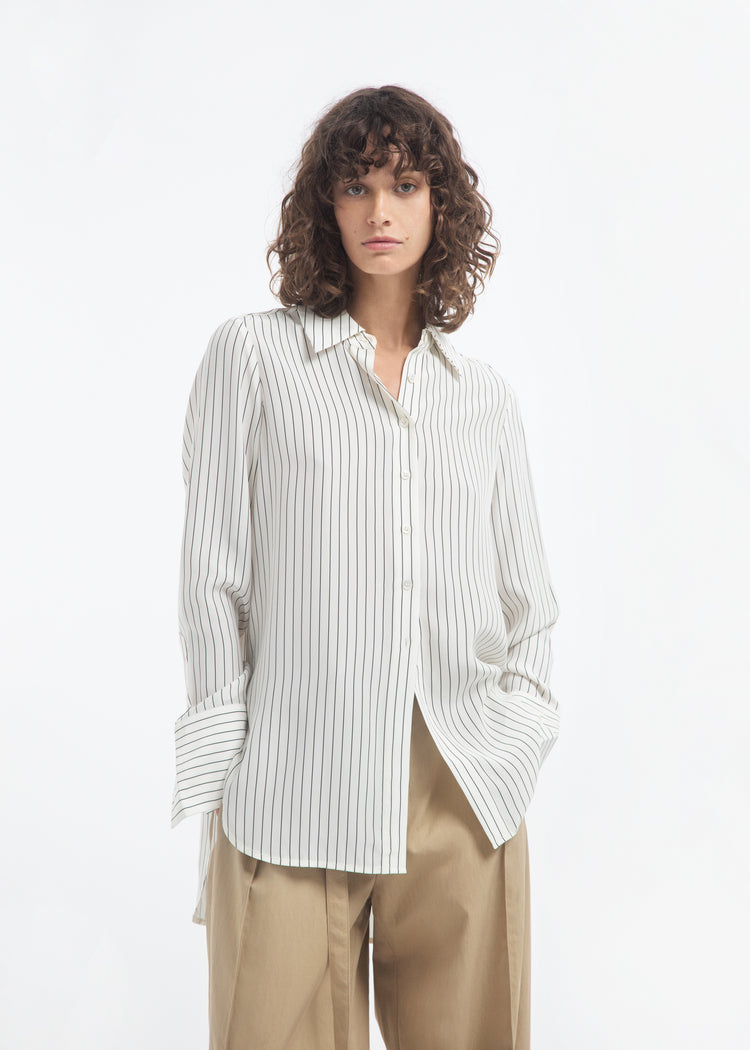 Button Down Shirt in Silk - Stripe, image 1 of 7