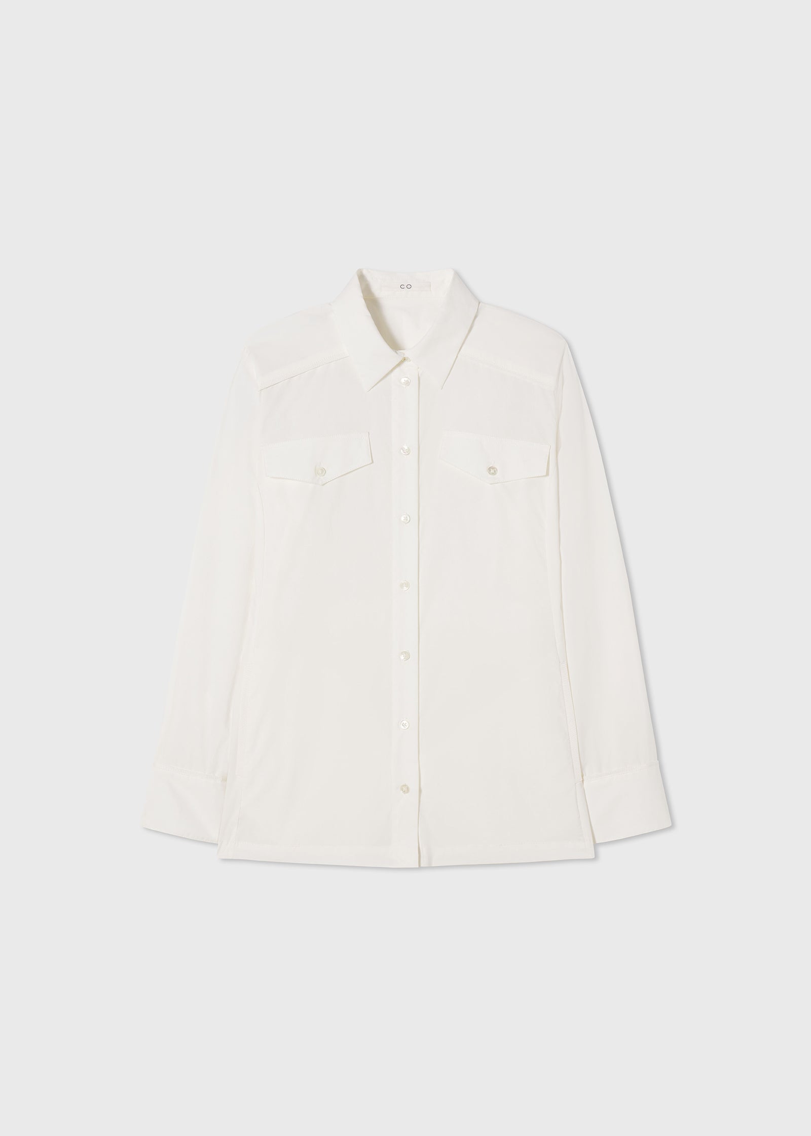 Waisted Utility Shirt in Cotton Poplin  - Ivory - CO Collections