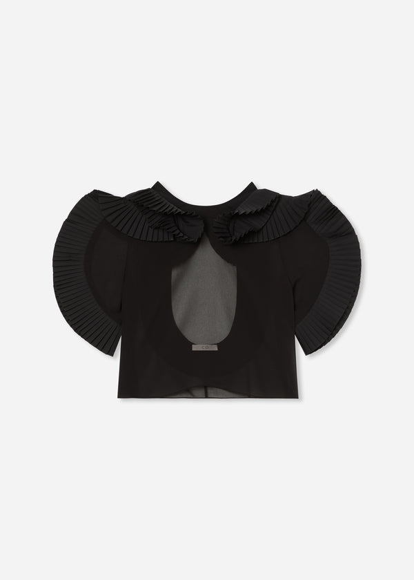 Pleated Ruffle Sheer Top in Georgette - Black - CO