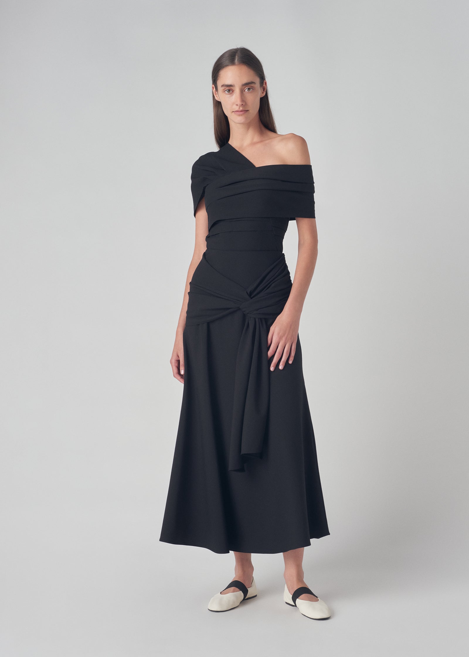 Off Shoulder Wrap Top in Stretch Crepe- Black - CO Collections