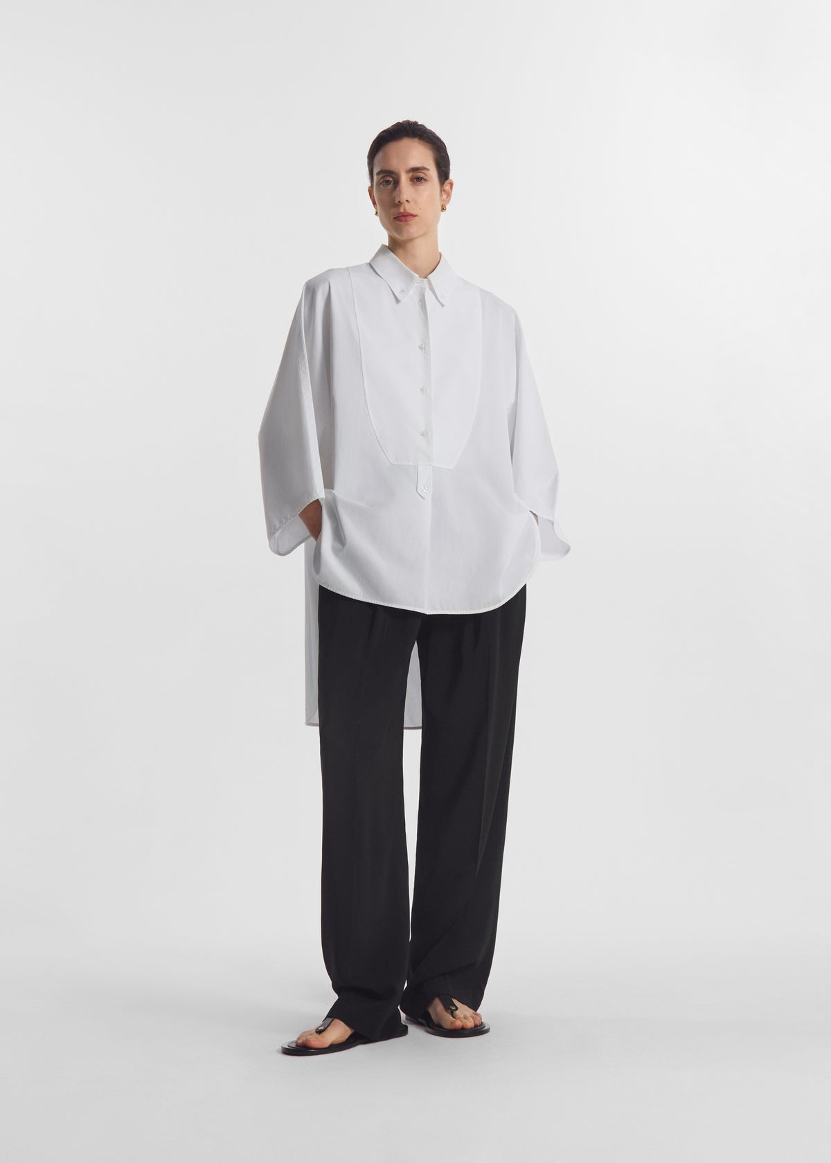 Long Tunic Top in Cotton Poplin - White, image 3 of 6