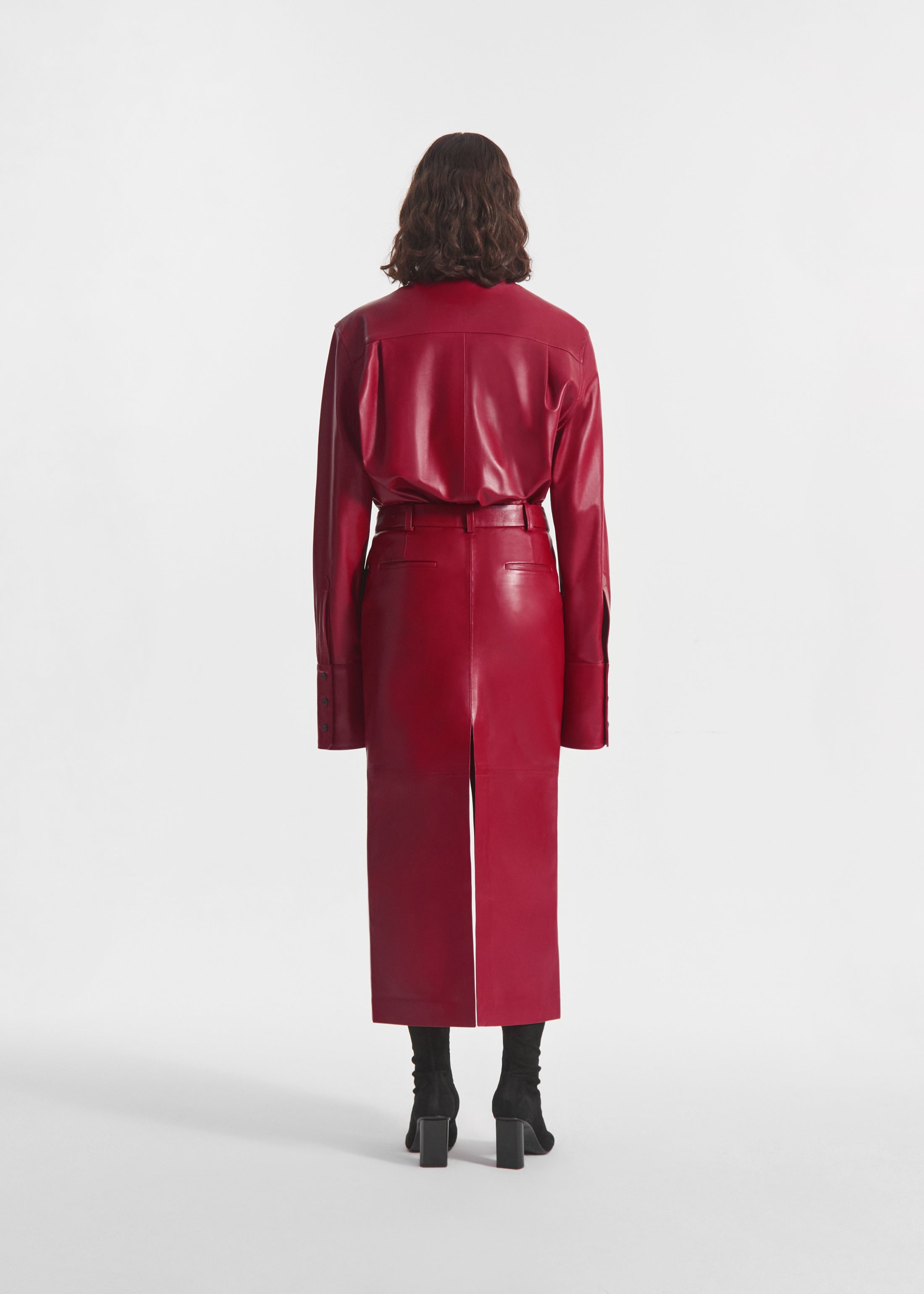 Stand Collar Shirt in Leather - Cherry, image 4 of 6