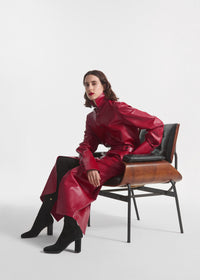 Stand Collar Shirt in Leather - Cherry
