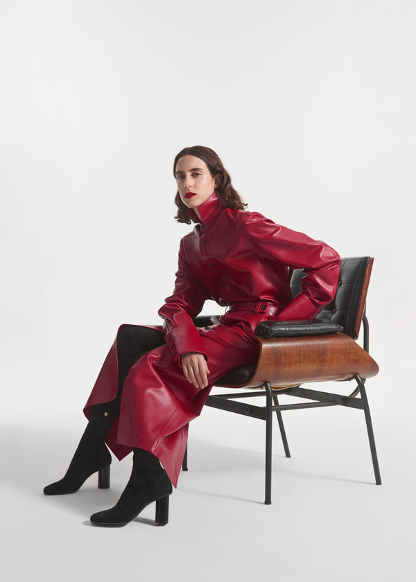 Stand Collar Shirt in Leather - Cherry, image 1 of 6