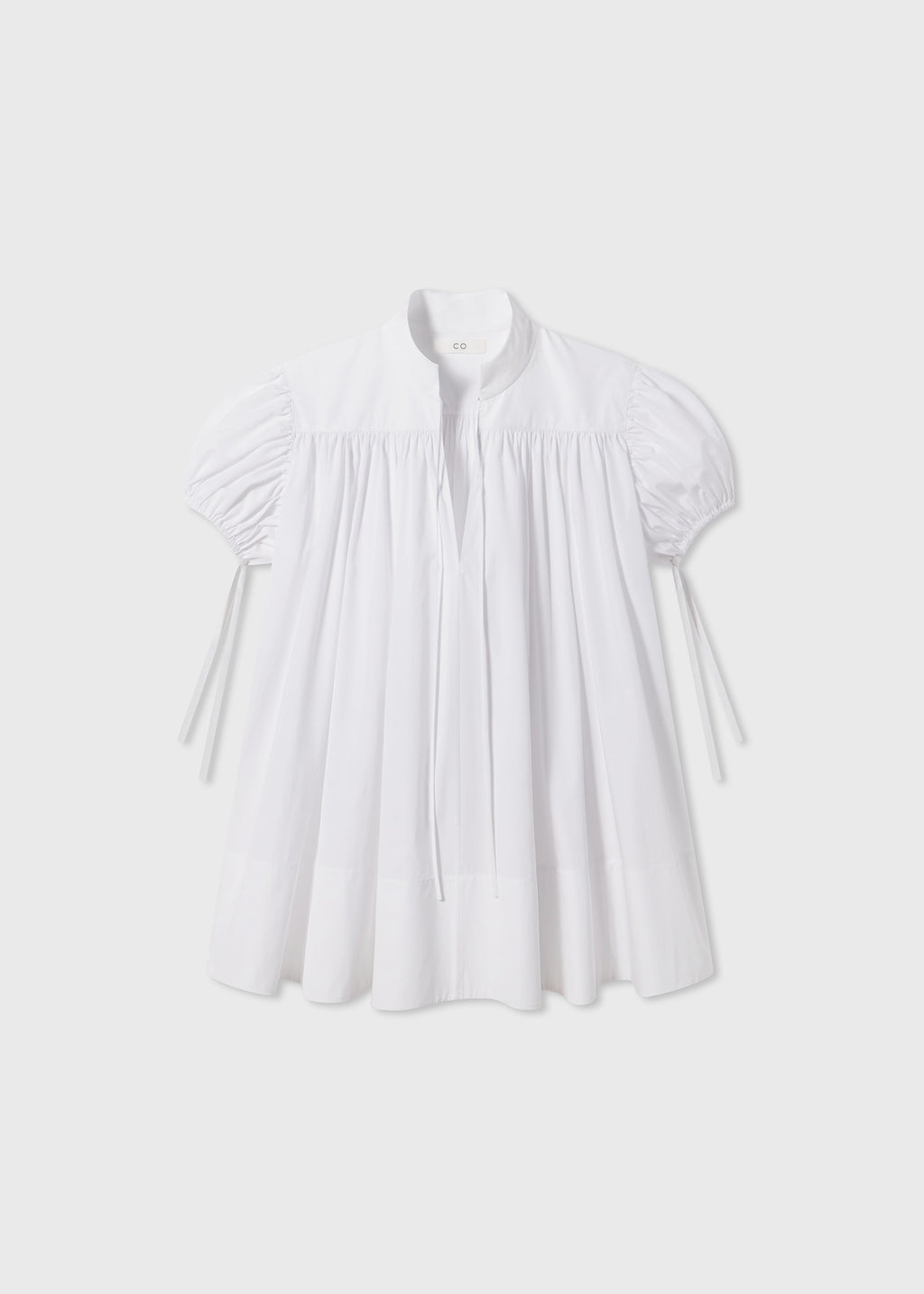 Puff Sleeve Gathered Shirt in Cotton Poplin - White - CO