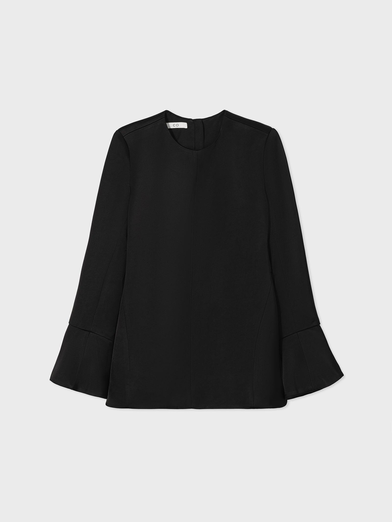 Peplum Sleeve Top in Satin Crepe - Black - CO Collections
