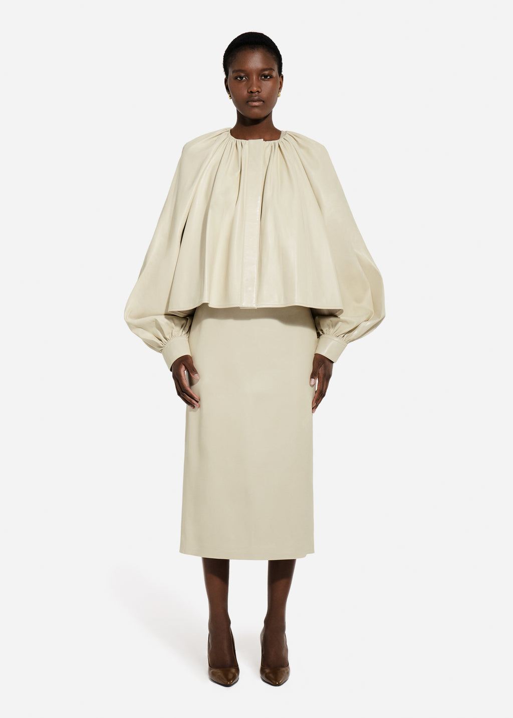 Gathered Tunic Shirt in Leather - Pearl - CO