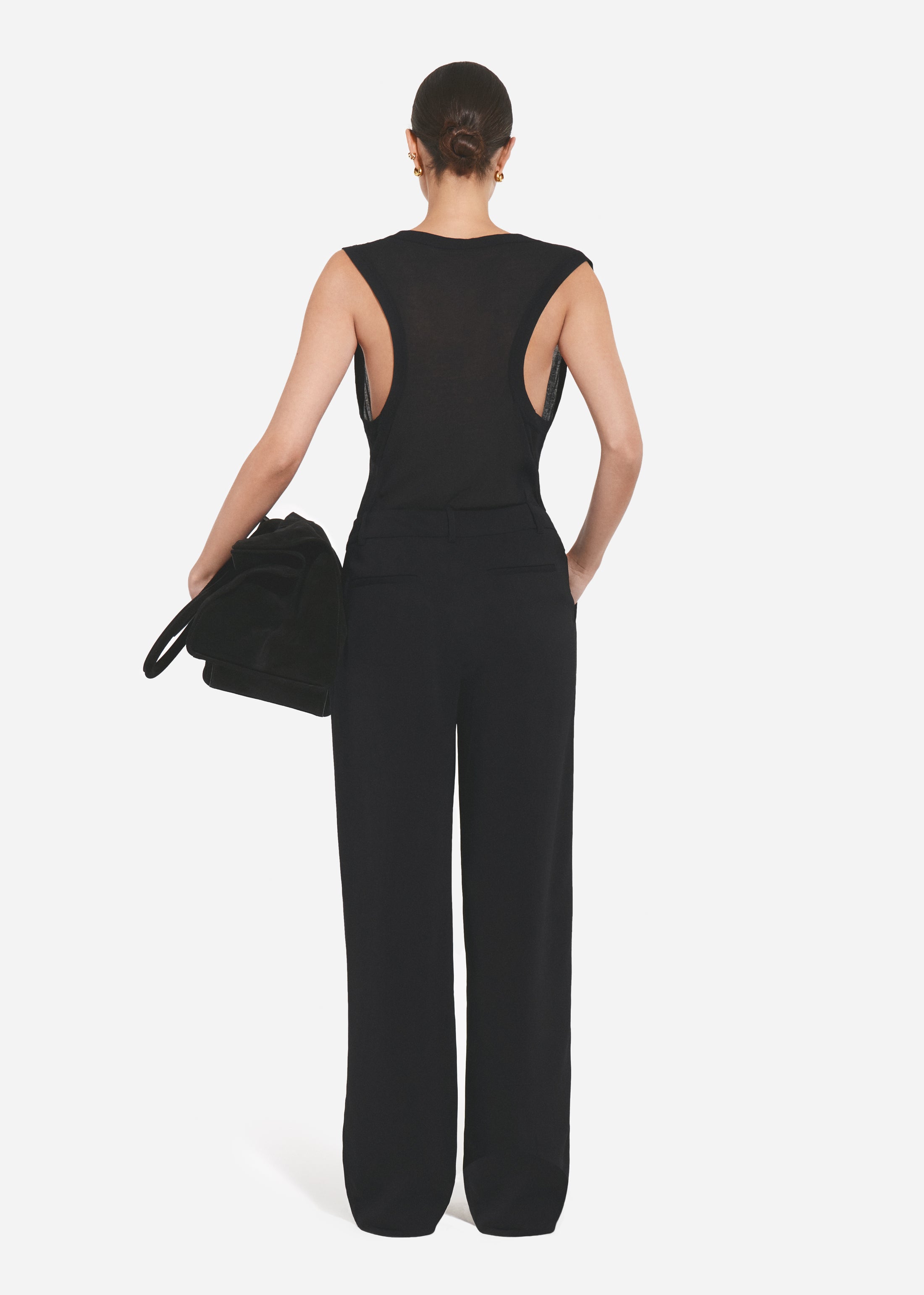 Tailored Straight-Leg Trouser in Viscose Twill - Black