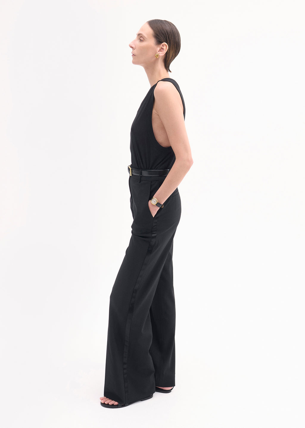 Tuxedo Pant in Wool and SIlk - Black - CO