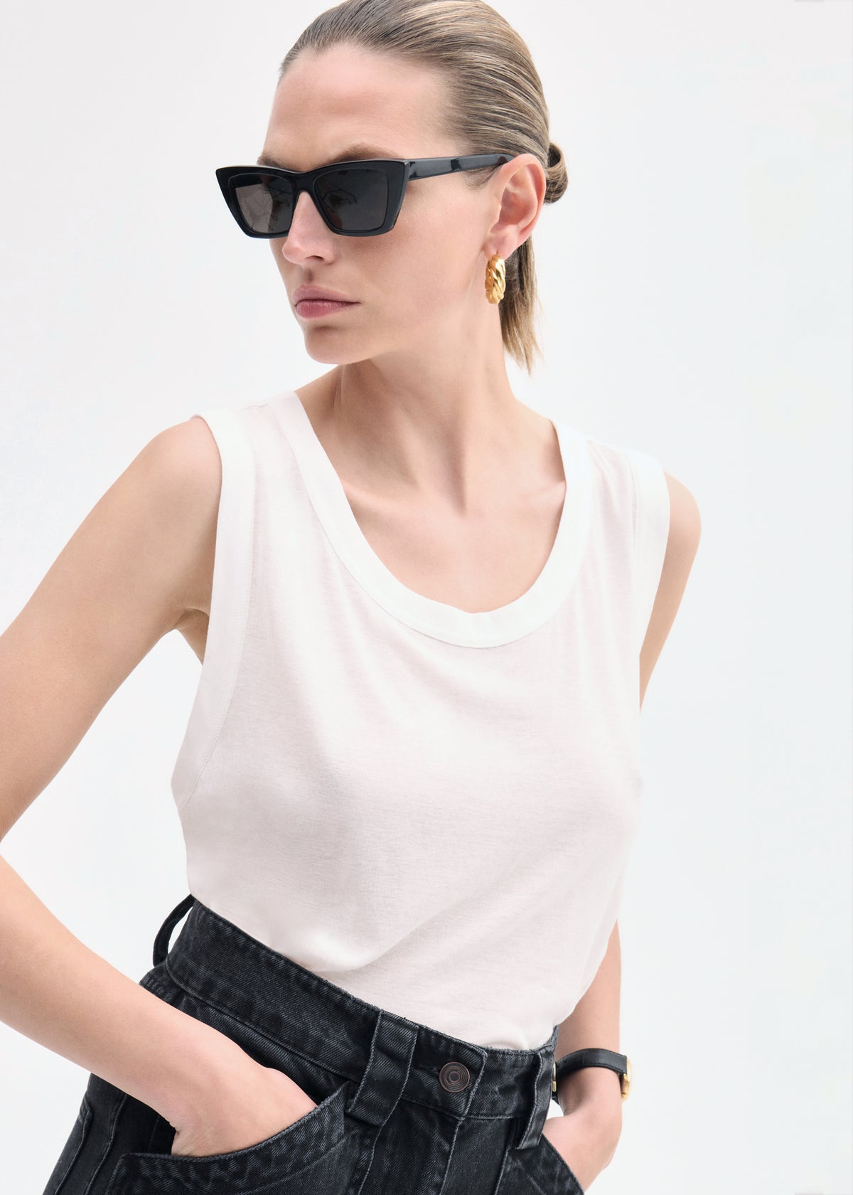 Loose Tank in Slub Jersey - White, image 4 of 6