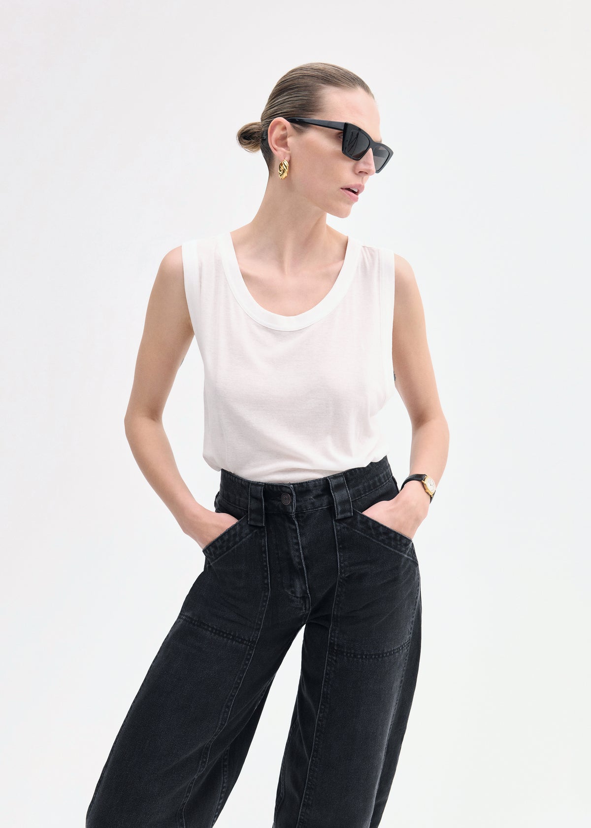 Loose Tank in Slub Jersey - White, image 2 of 6
