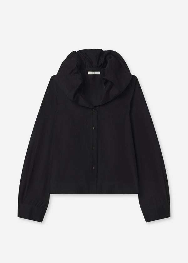 Cloud Collar Shirt in Cotton Silk Voile - Black - CO
