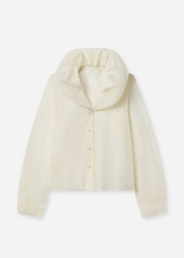 Cloud Collar Shirt in Cotton Silk Voile - Pearl - CO