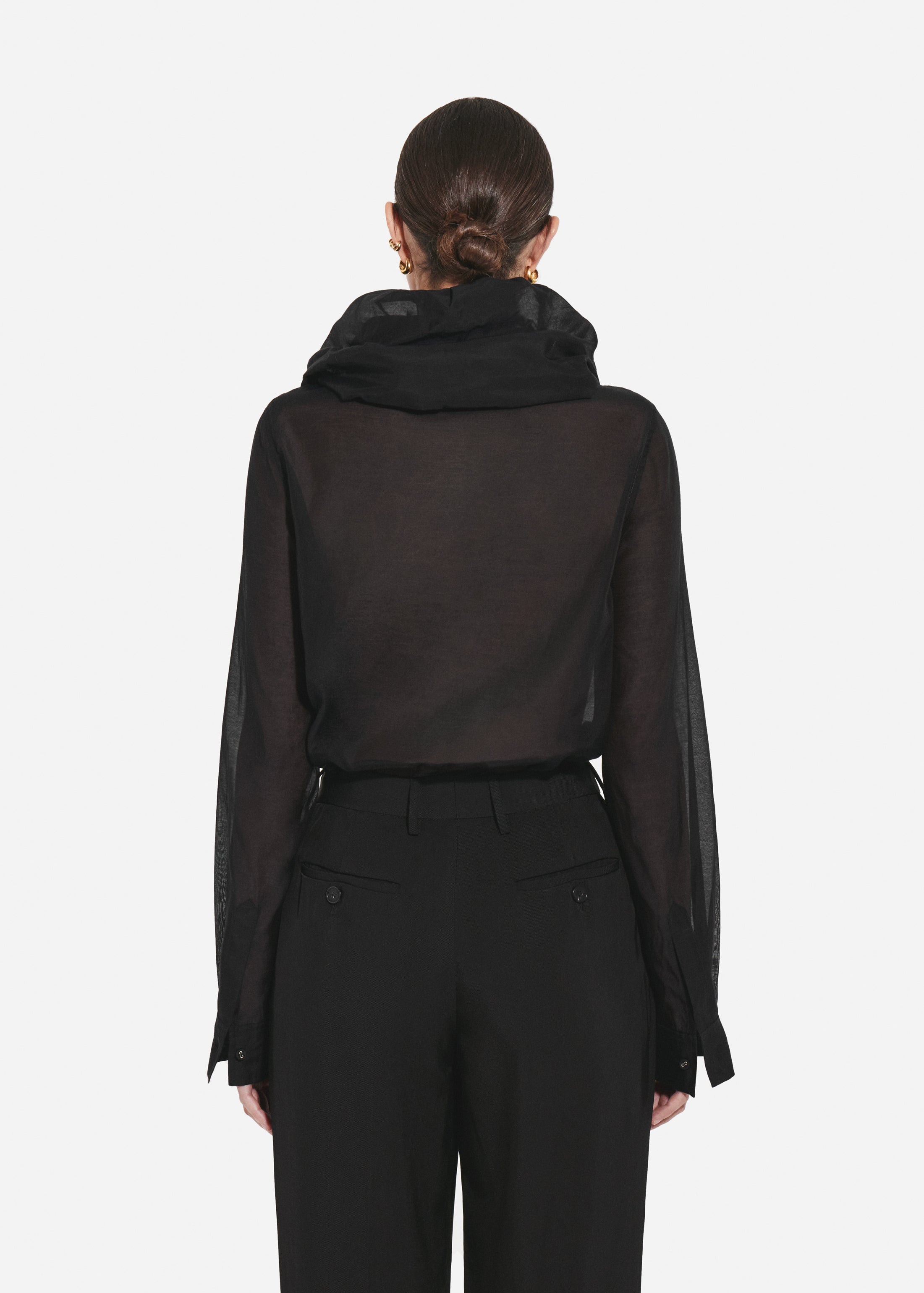 Cloud Collar Shirt in Cotton Silk Voile - Black