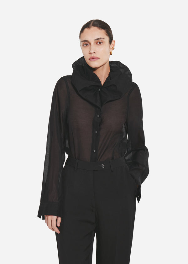 Cloud Collar Shirt in Cotton Silk Voile - Black - CO