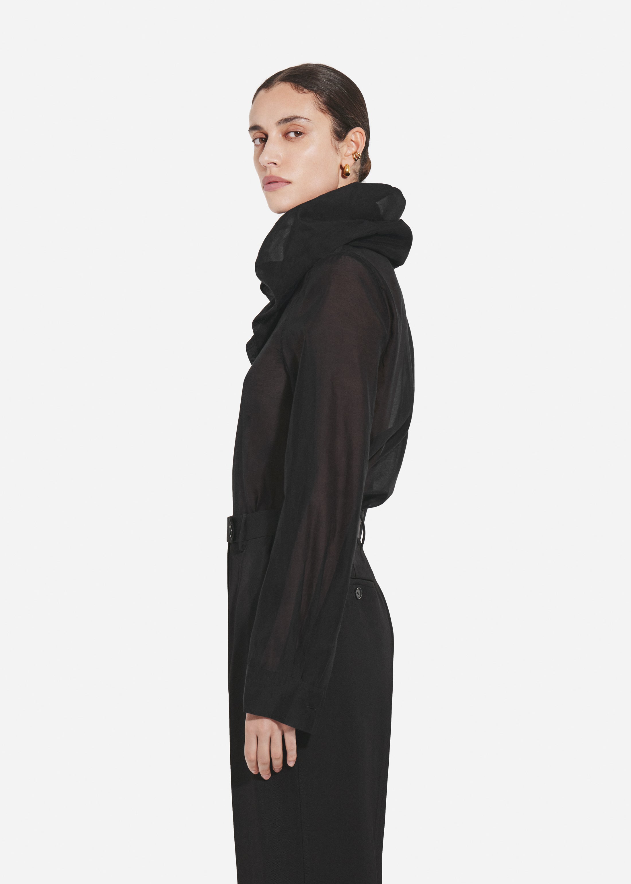 Cloud Collar Shirt in Cotton Silk Voile - Black