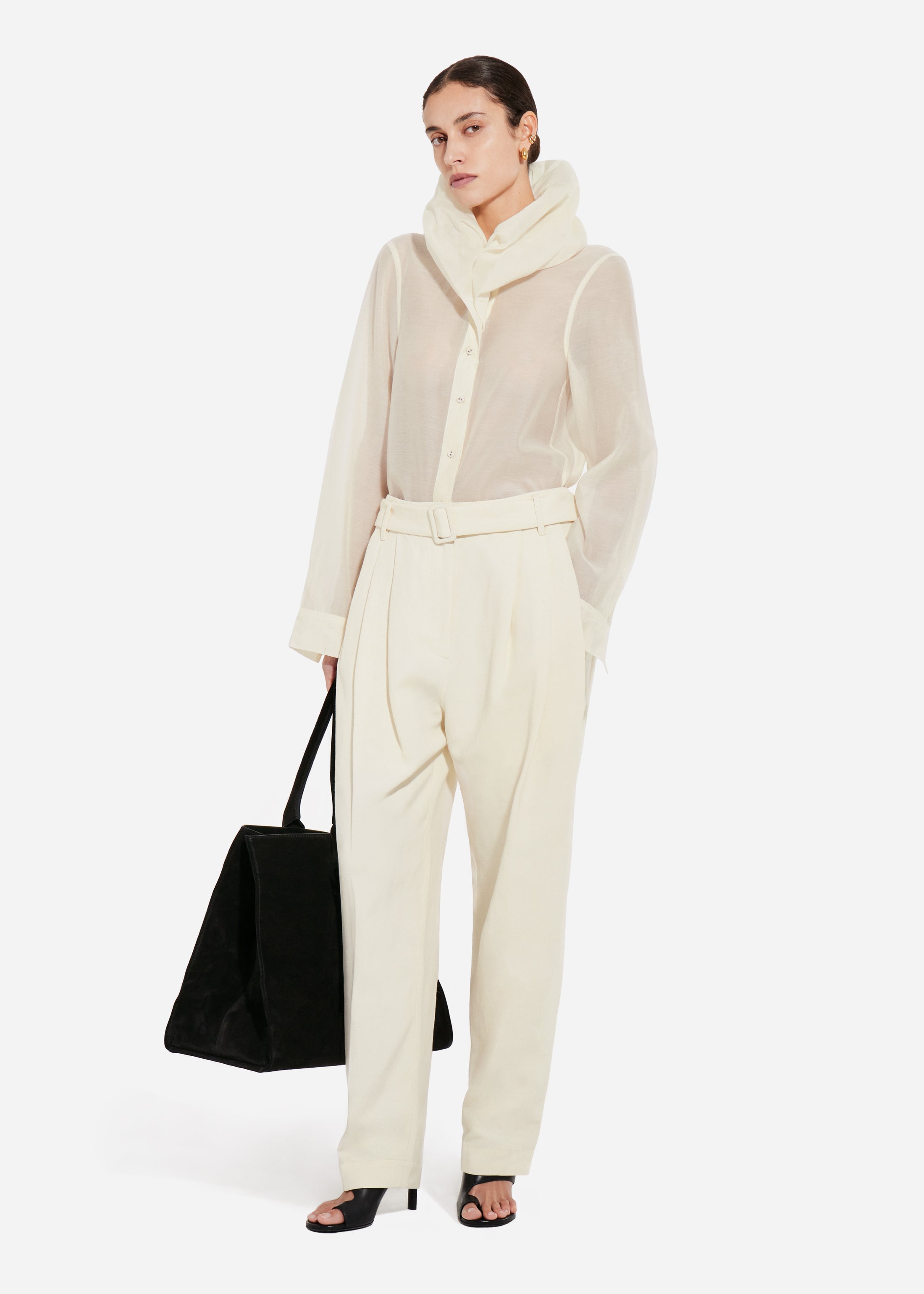 Cloud Collar Shirt in Cotton Silk Voile - Pearl