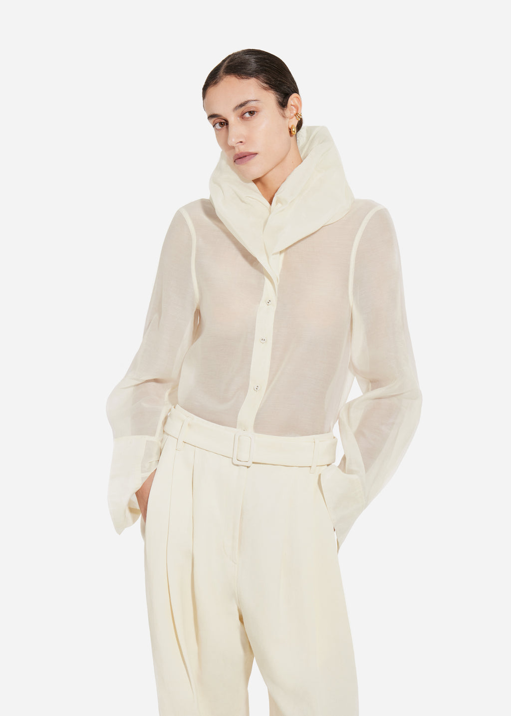 Cloud Collar Shirt in Cotton Silk Voile - Pearl - CO