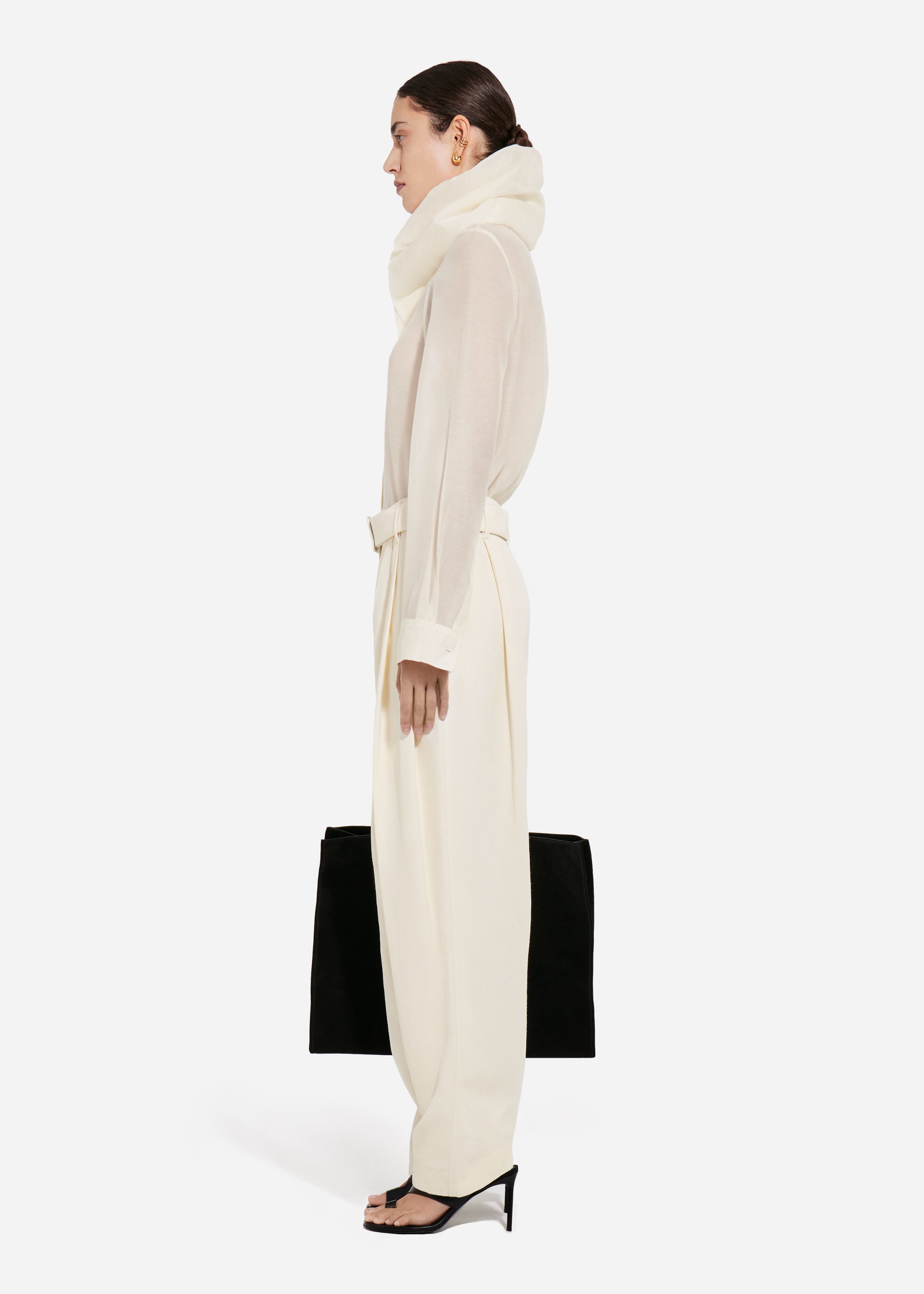 Cloud Collar Shirt in Cotton Silk Voile - Pearl