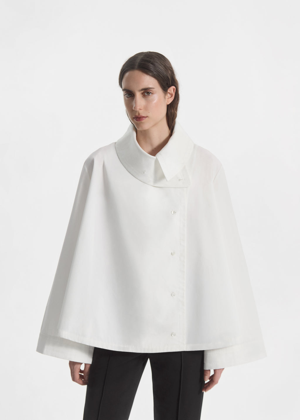 Flying Collar Shirt in Cotton Silk - White - CO