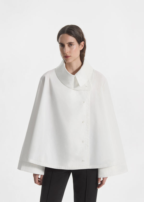 Flying Collar Shirt in Cotton Silk - White - CO