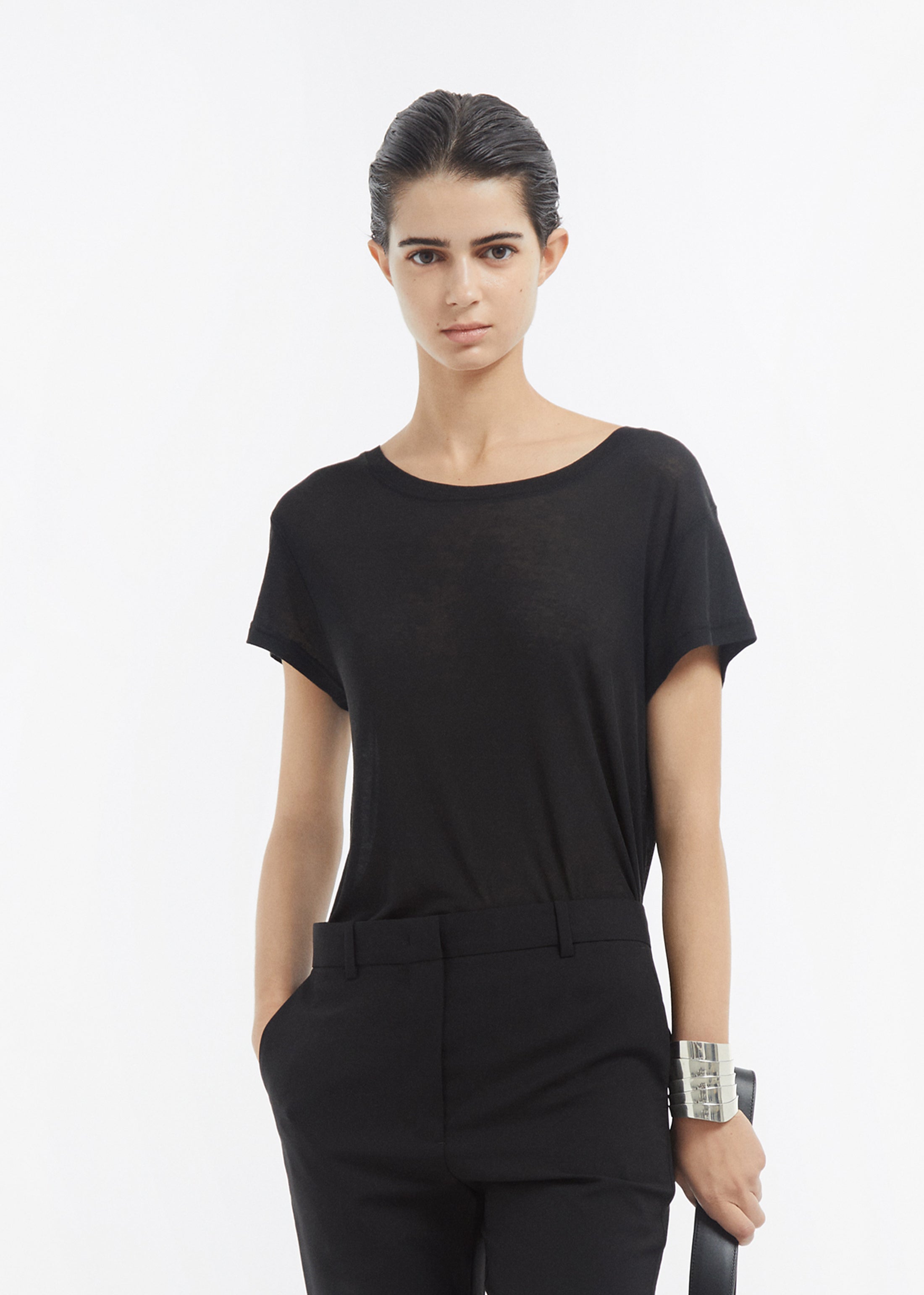 Crewneck Short Sleeve T-Shirt in Cotton - Black