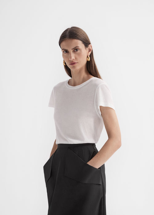 Crewneck Short Sleeve T-Shirt in Cotton Jersey - Ivory, image 3 of 4
