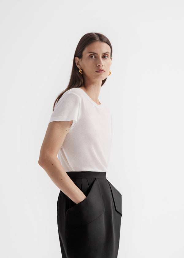 Crewneck Short Sleeve T-Shirt in Cotton Jersey - Ivory, image 1 of 4