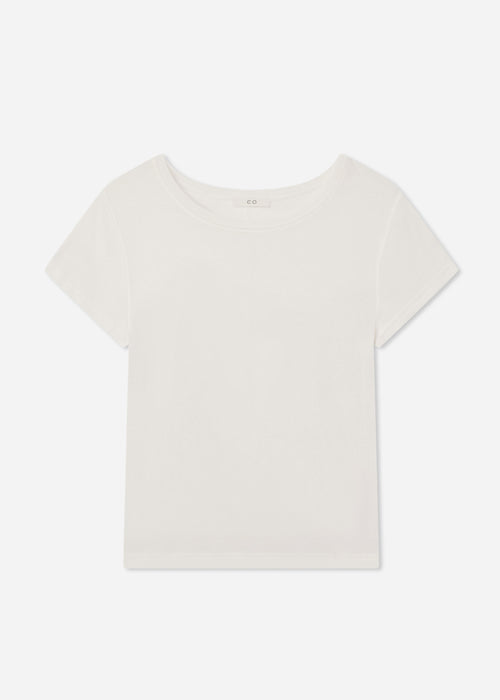 Crewneck Short Sleeve T-Shirt in Cotton Jersey - Ivory, image 3 of 3