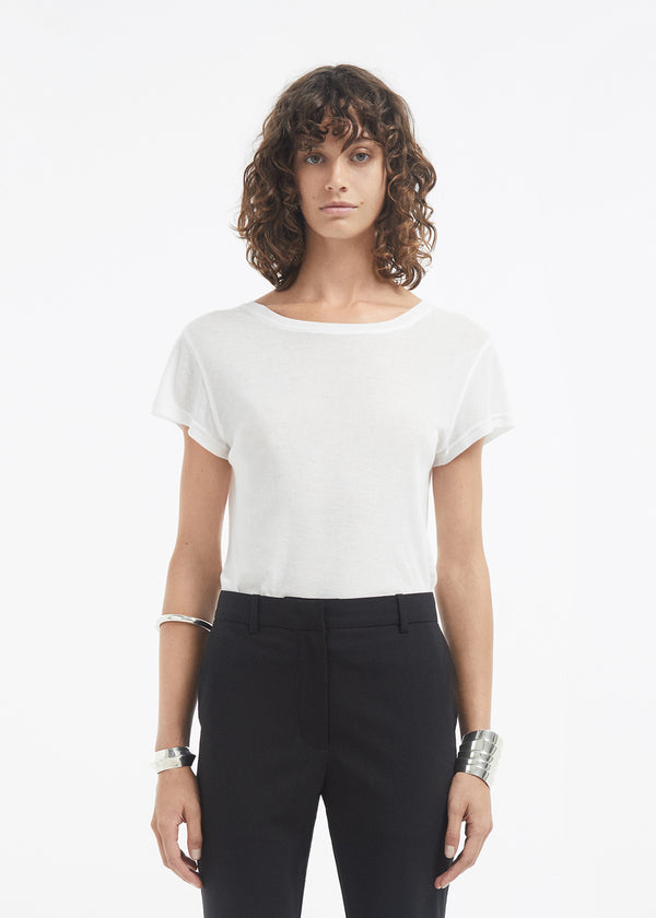 Crewneck Short Sleeve T-Shirt in Cotton Jersey - Ivory - CO