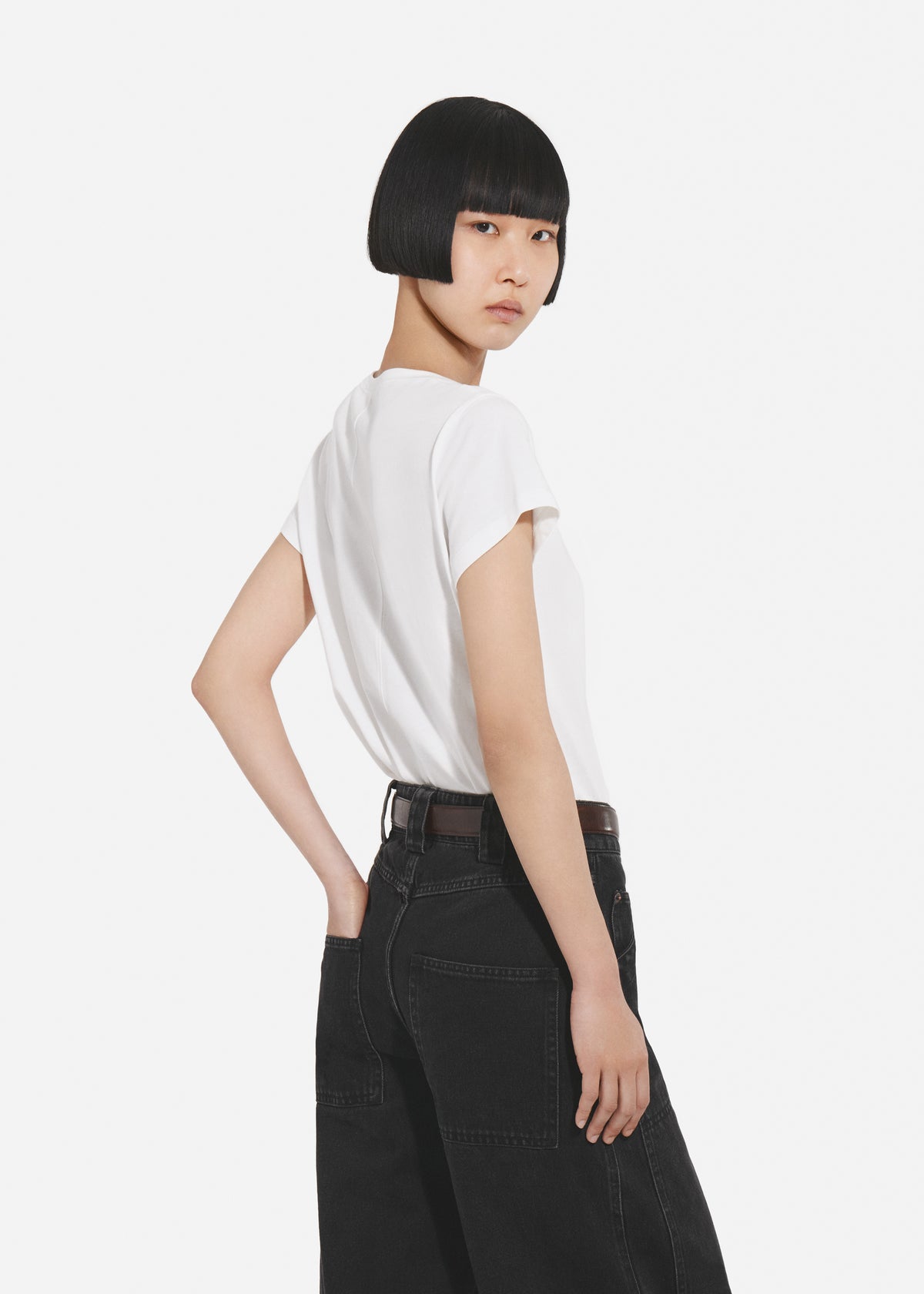 Fitted Tee in Cotton Jersey - Ivory, image 2 of 6