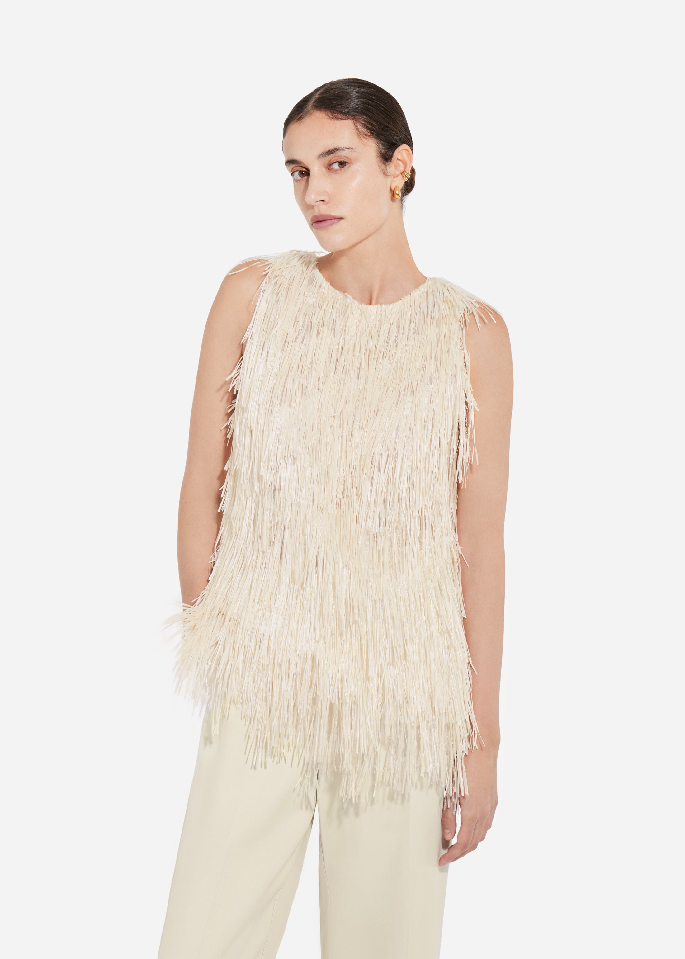 Racer Back Fringe Tank - Pearl