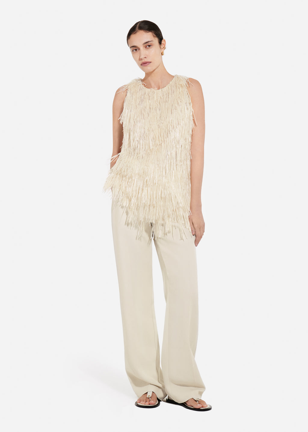 Racer Back Fringe Tank - Pearl - CO