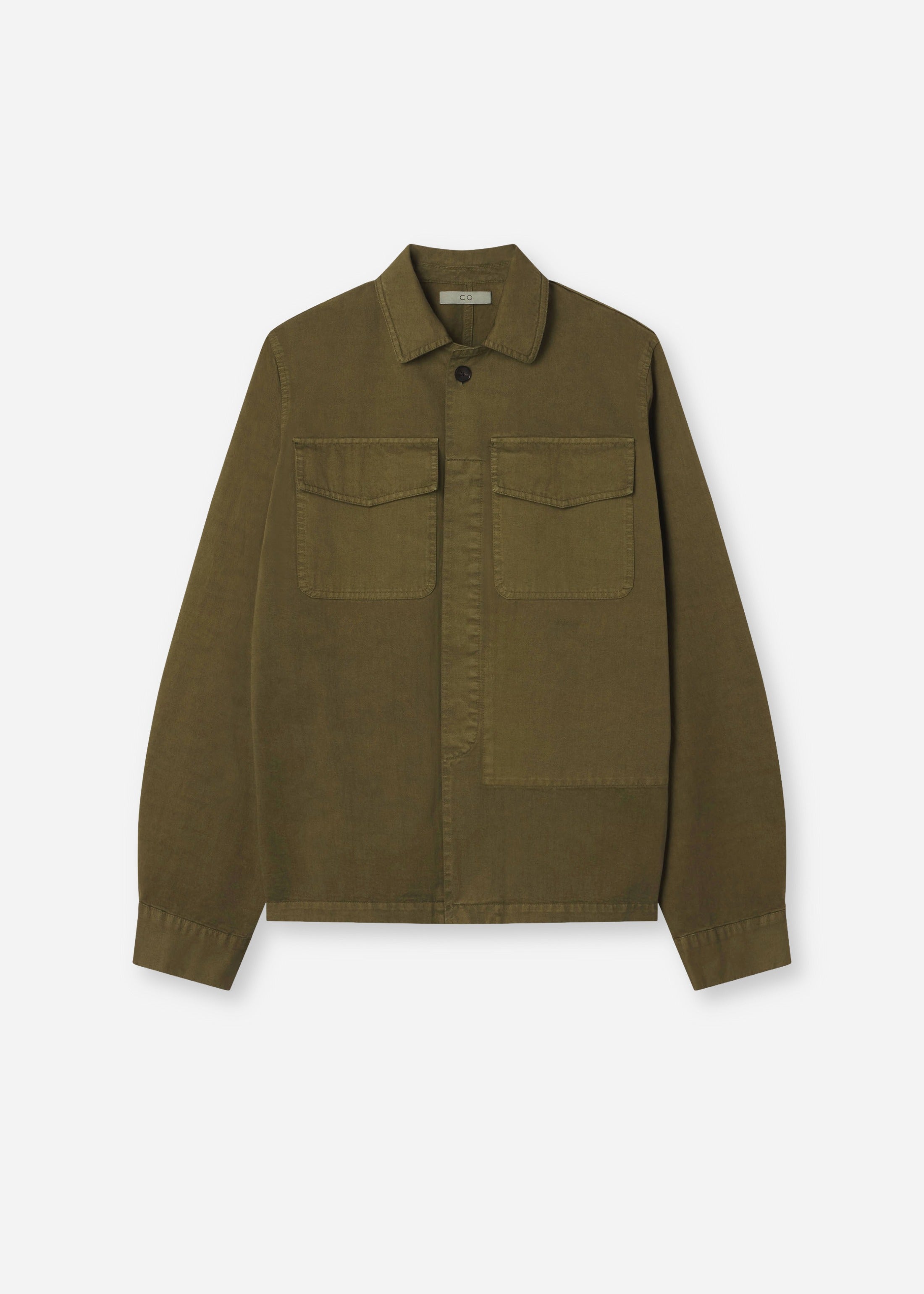 Garment Dyed Shirt Jacket in Cotton - Avocado