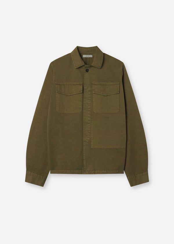 Garment Dyed Shirt Jacket in Cotton - Avocado - CO