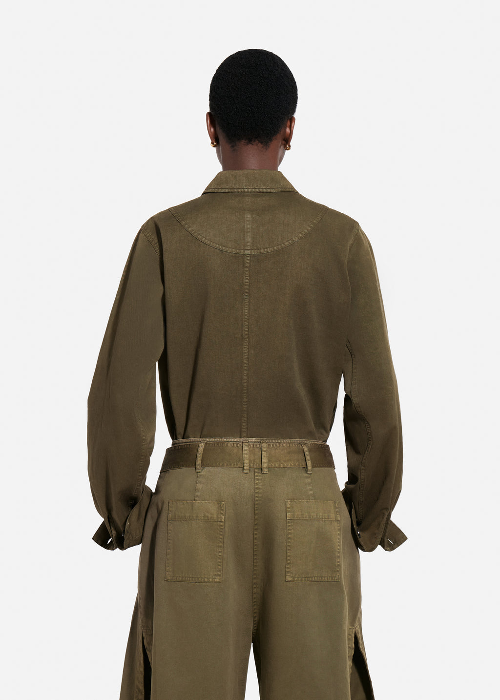 Garment Dyed Shirt Jacket in Cotton - Avocado - CO