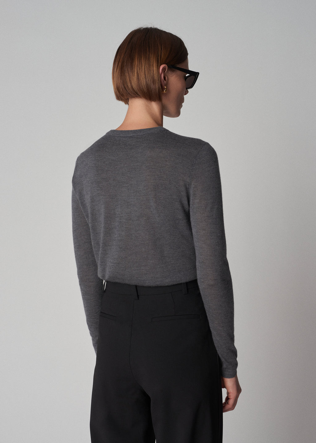 Long Sleeve Crew Neck Tee in Fine Cashmere - Grey - CO