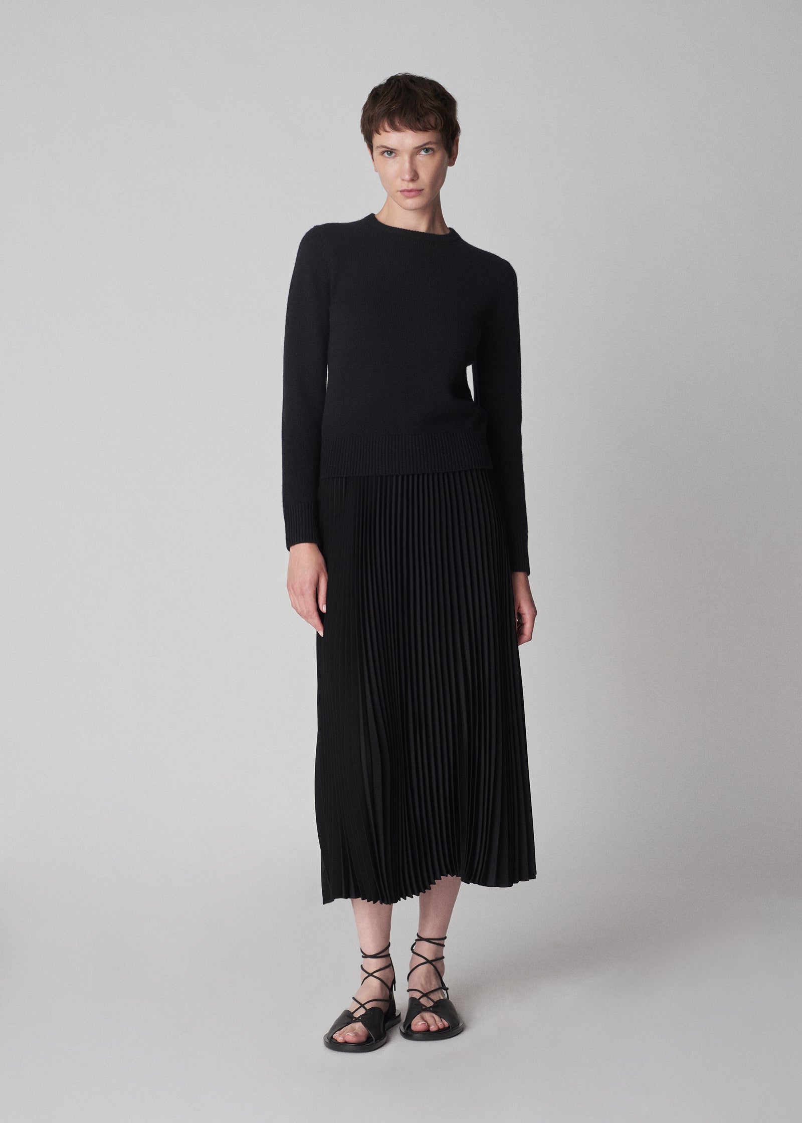 Pleated Elastic Waist Skirt in Stretch Crepe - Black - CO Collections