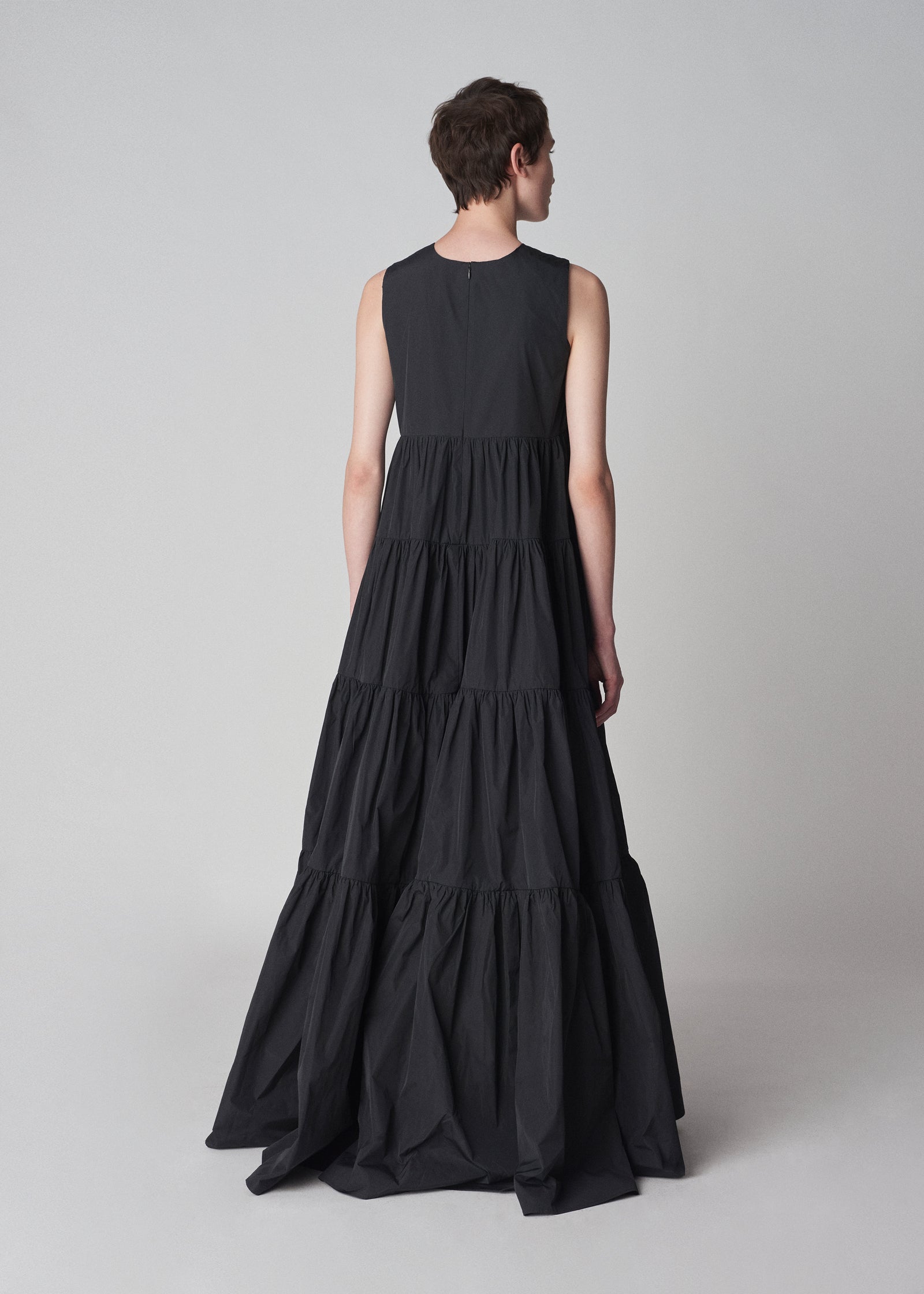 Tiered Long Dress in Taffeta - Black - CO Collections