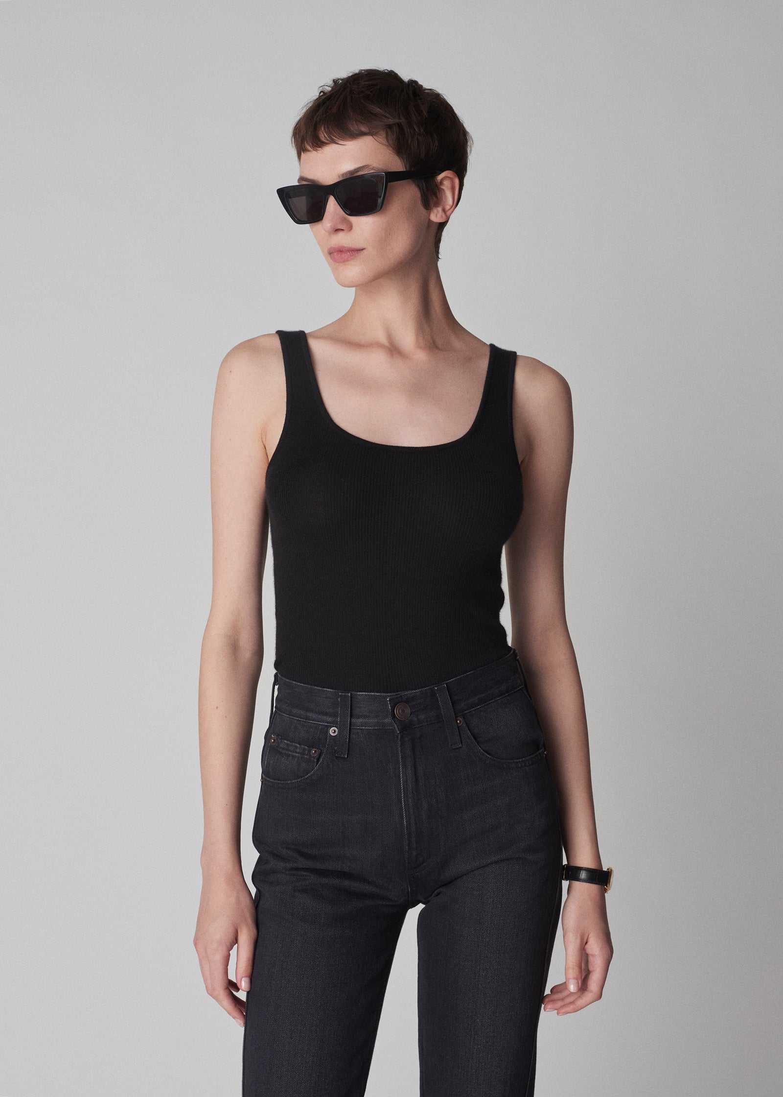 Sweater Tank in Fine Cashmere - Black - CO Collections