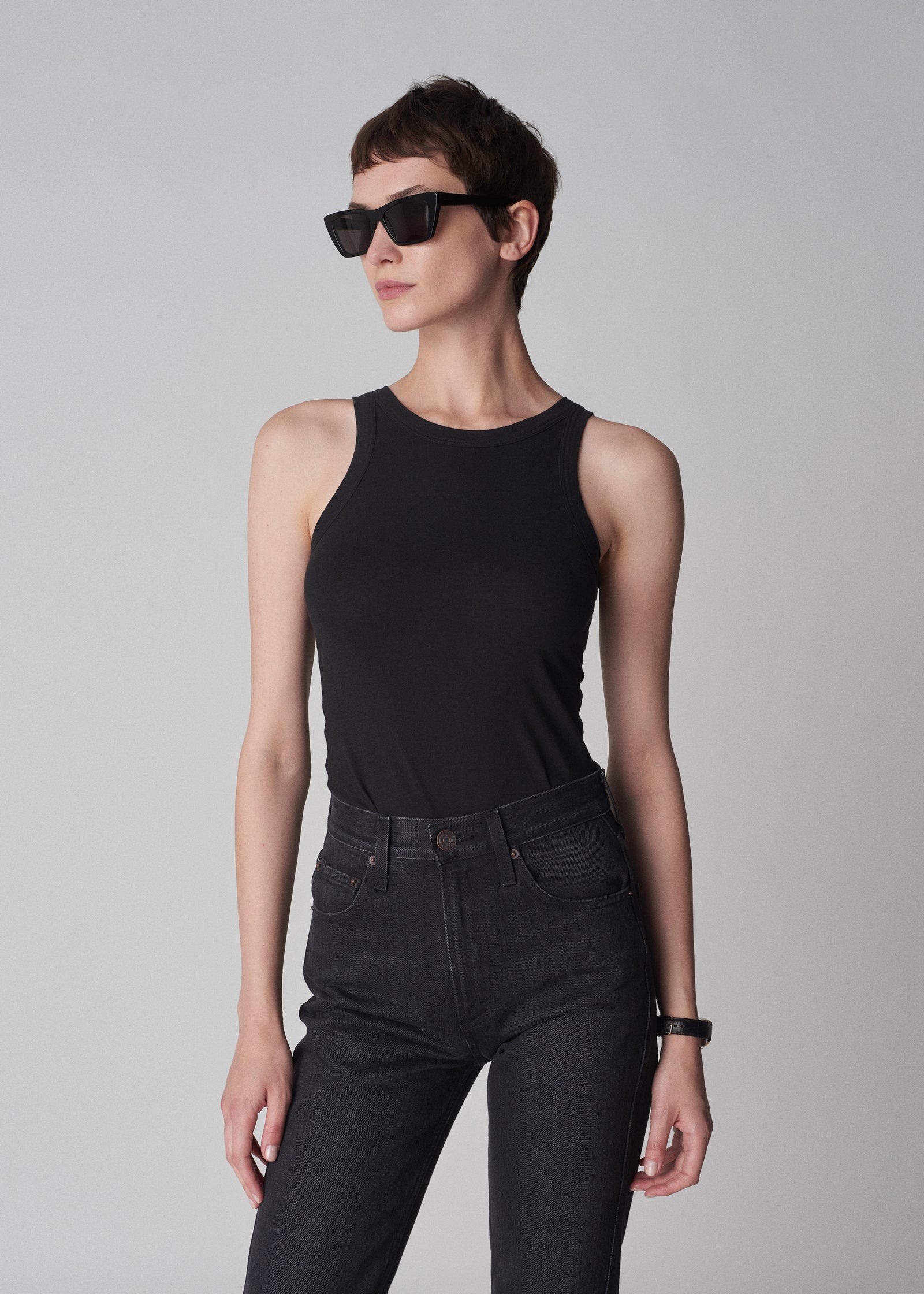 Tank Top in Smooth Cotton Jersey - Black - CO Collections